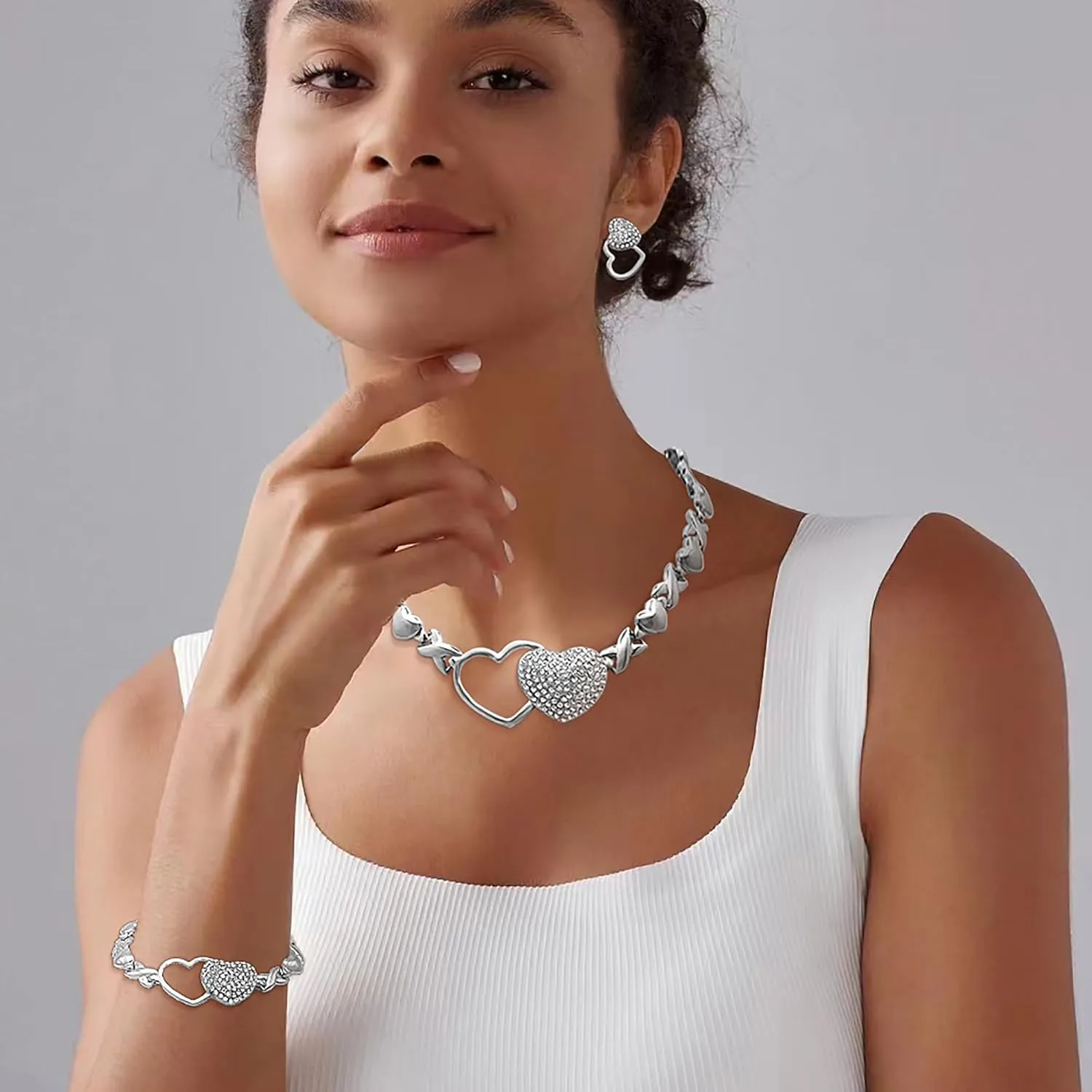 Gold Jewelry Set 18K Gold Accessories for Women Jewelry Set Wedding Bridal Fashion Jewelry Sets Women Accessories Bracelets Earrings and Rings Sweetheart Gifts