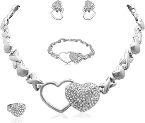 Gold Jewelry Set 18K Gold Accessories for Women Jewelry Set Wedding Bridal Fashion Jewelry Sets Women Accessories Bracelets Earrings and Rings Sweetheart Gifts