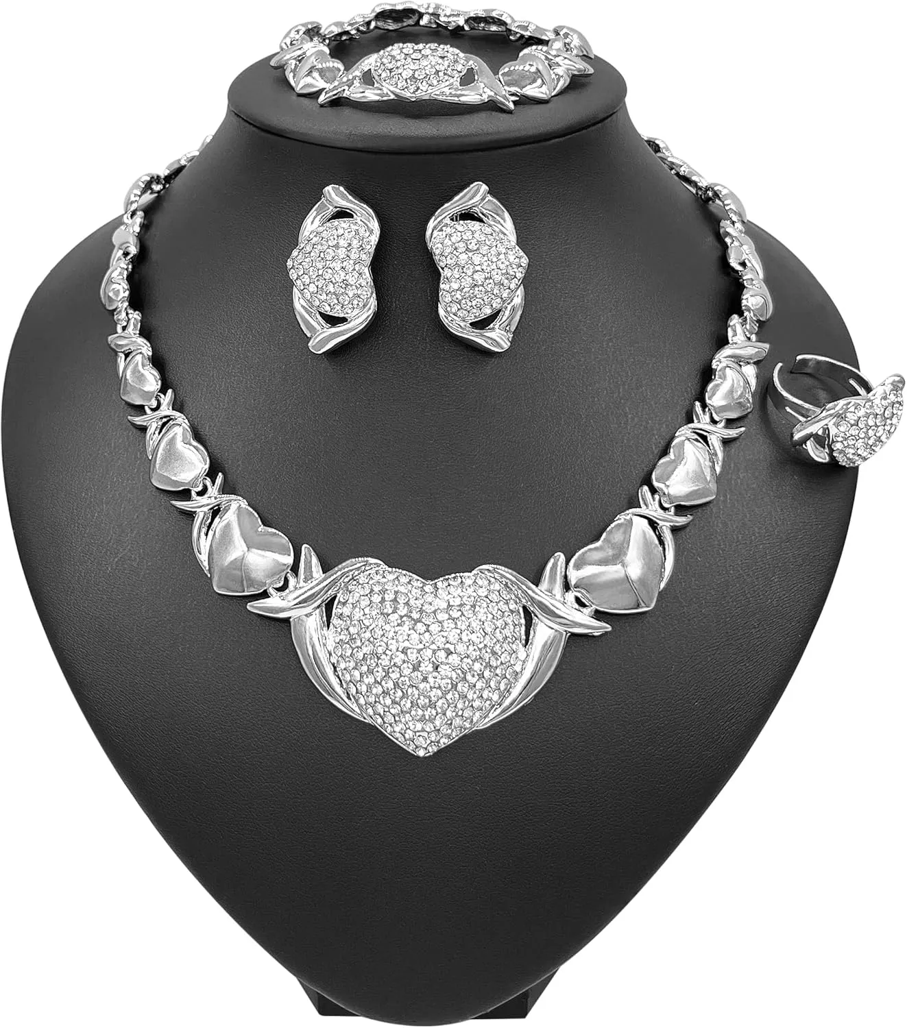Gold Jewelry Set 18K Gold Accessories for Women Jewelry Set Wedding Bridal Fashion Jewelry Sets Women Accessories Bracelets Earrings and Rings Sweetheart Gifts