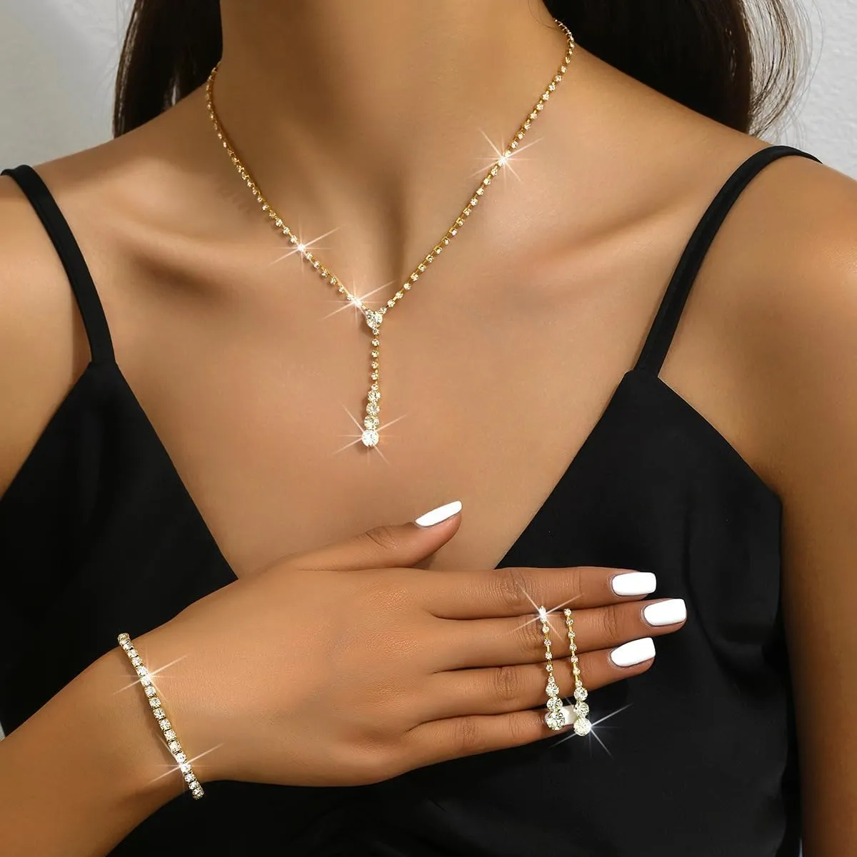 Gold Jewelry Set for Prom,Pearl Necklace Earrings Bracelet Crystal Bridal Wedding Prom Dresses Costume Jewelry Accessories Rhinestone Bridal Jewelry Set for Women