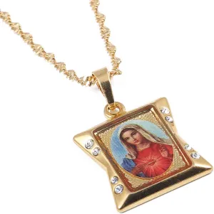 Gold Plated Catholic Christian Jewelry Enamel Blessed Mother Cameo Virgin Mary Pendant Necklace Jewelry