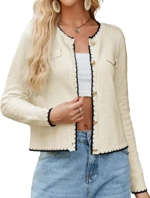 GRACE KARIN Women's Cardigans 2024 Button Down Knit Sweater Contrast Color Lightweight Lady Jackets Fall Outfits