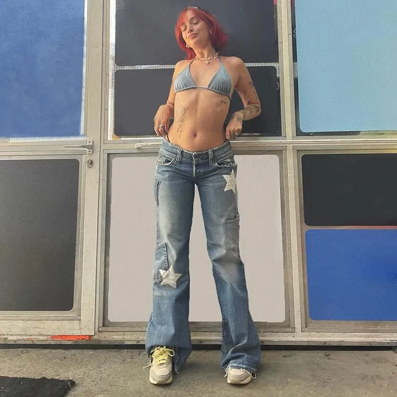 Grunge Cargo Pants for Women Baggy Low Rise Drawstring Cargo Trousers with Pocket Vintage Gothic Streetwear