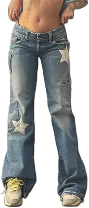 Grunge Cargo Pants for Women Baggy Low Rise Drawstring Cargo Trousers with Pocket Vintage Gothic Streetwear