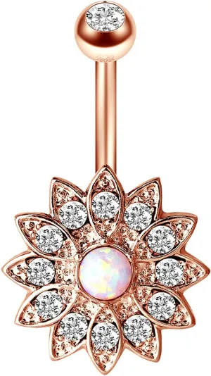 Gualiy Body Piercing Jewelry Surgical Steel Flower with Cubic Zirconia Belly Button Rings Jewelry