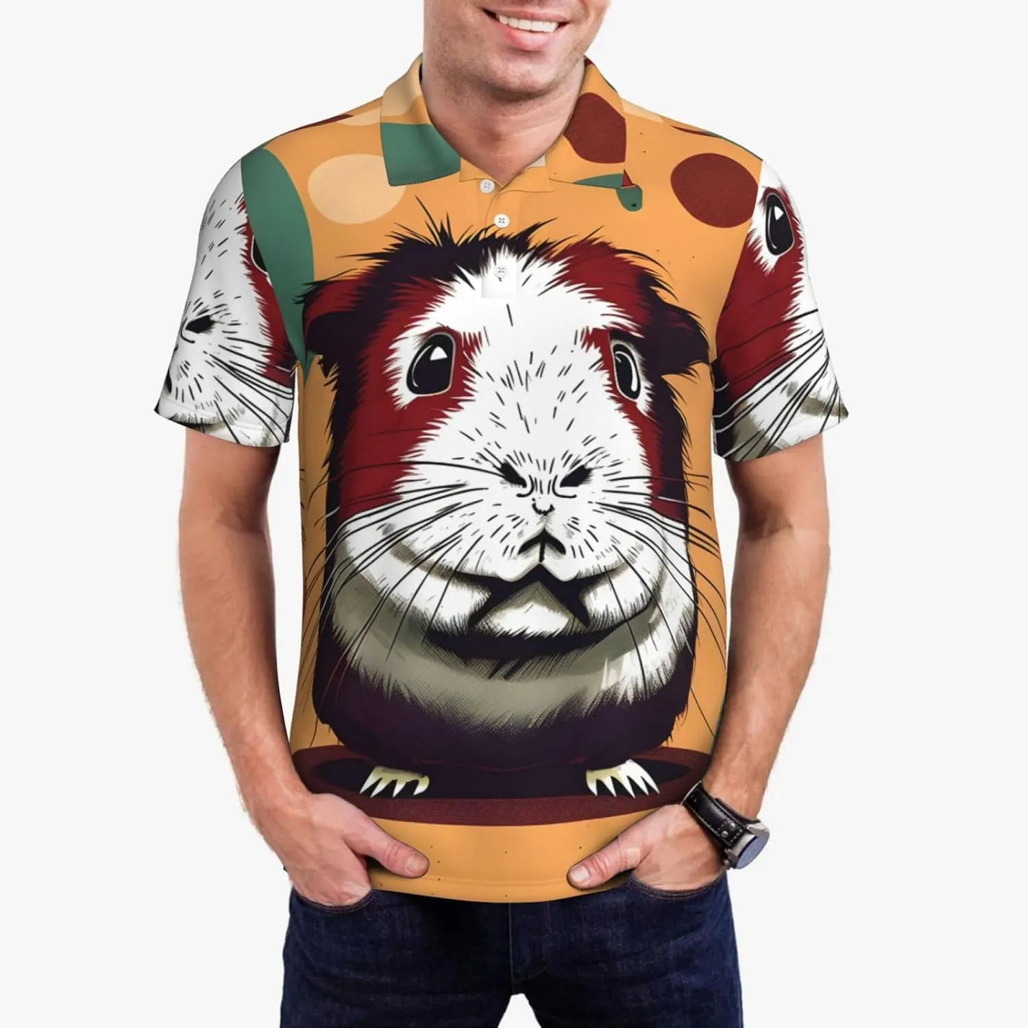 Guinea Pig Pattern Print Men's Polo Shirts Short Sleeve Moisture Wicking Shirts Fashion Golf Shirts