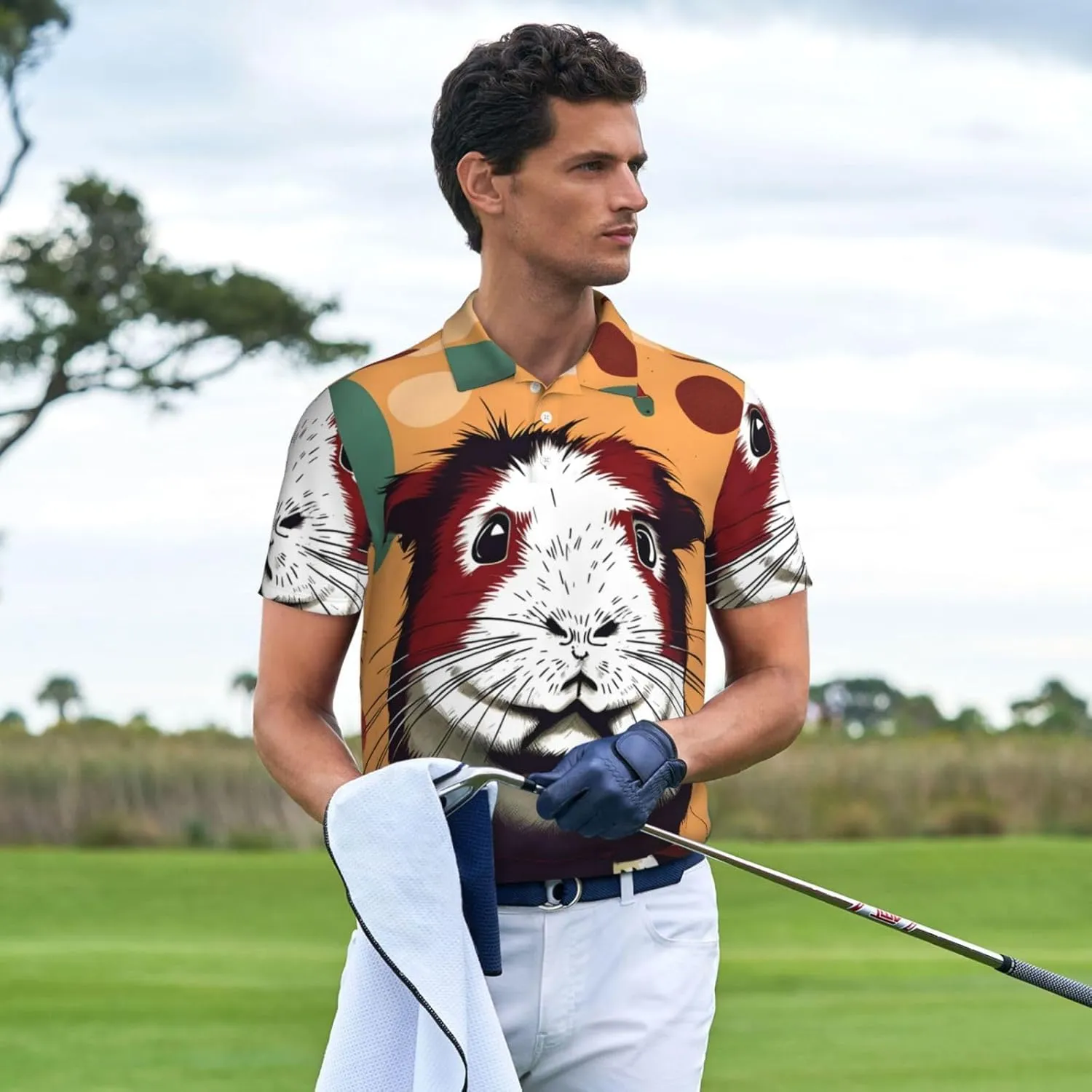Guinea Pig Pattern Print Men's Polo Shirts Short Sleeve Moisture Wicking Shirts Fashion Golf Shirts