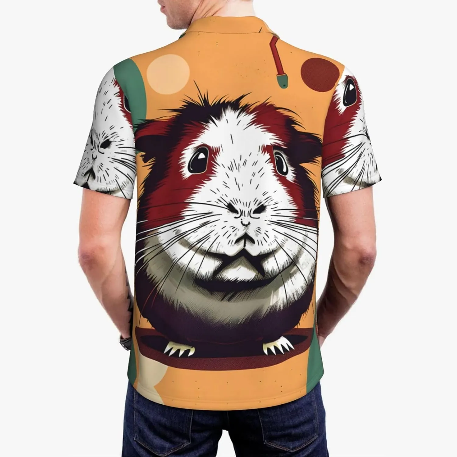 Guinea Pig Pattern Print Men's Polo Shirts Short Sleeve Moisture Wicking Shirts Fashion Golf Shirts