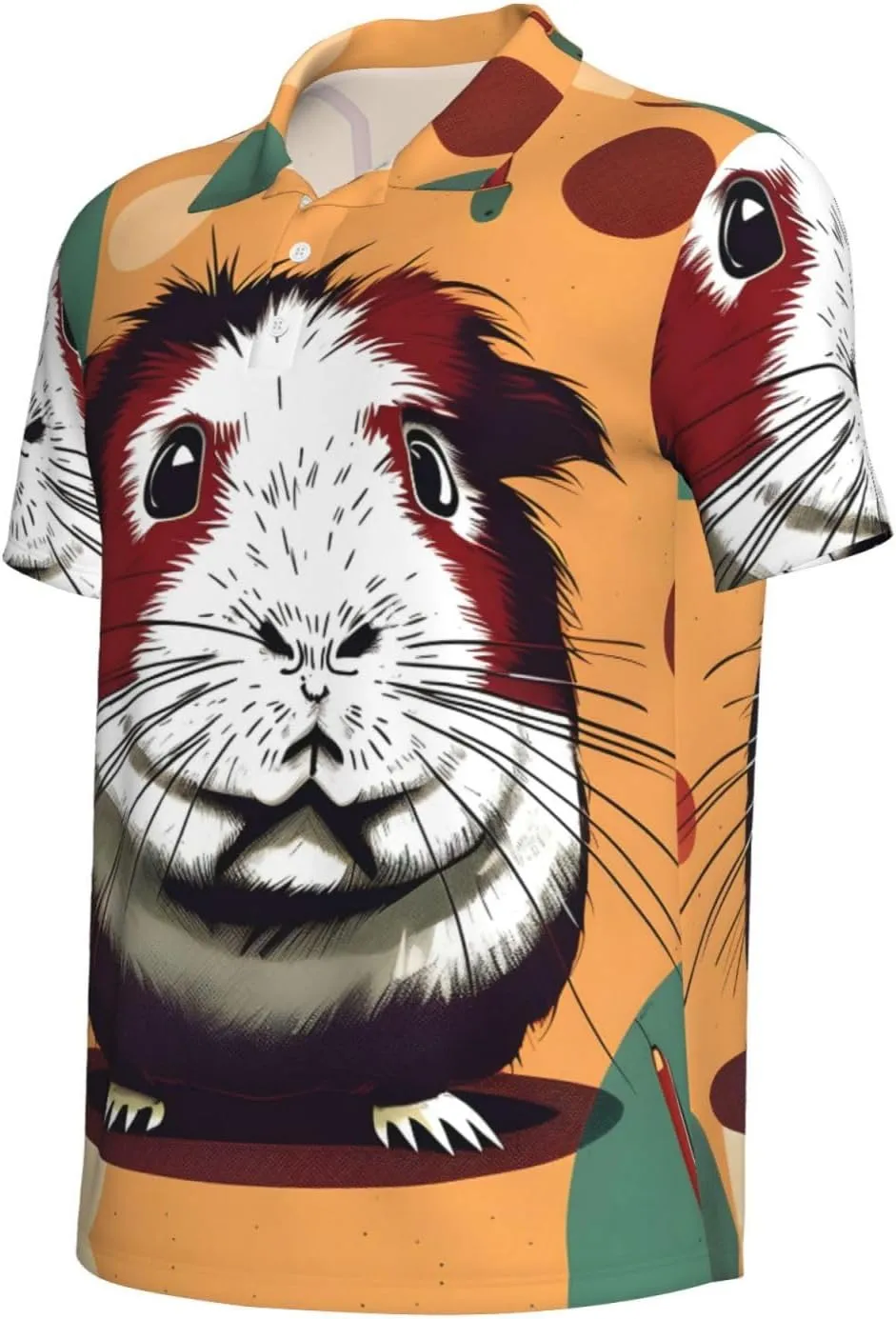Guinea Pig Pattern Print Men's Polo Shirts Short Sleeve Moisture Wicking Shirts Fashion Golf Shirts