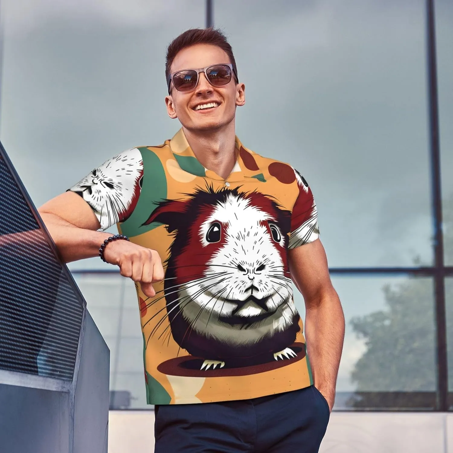 Guinea Pig Pattern Print Men's Polo Shirts Short Sleeve Moisture Wicking Shirts Fashion Golf Shirts