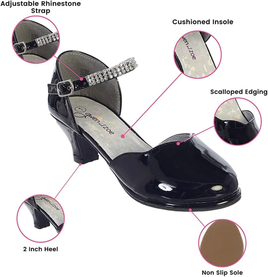 Gwen & Zoe Girl Dress Shoes for Weddings and Parties - Big and Little Girl 2 Inch High Heel with Rhinestone Strap
