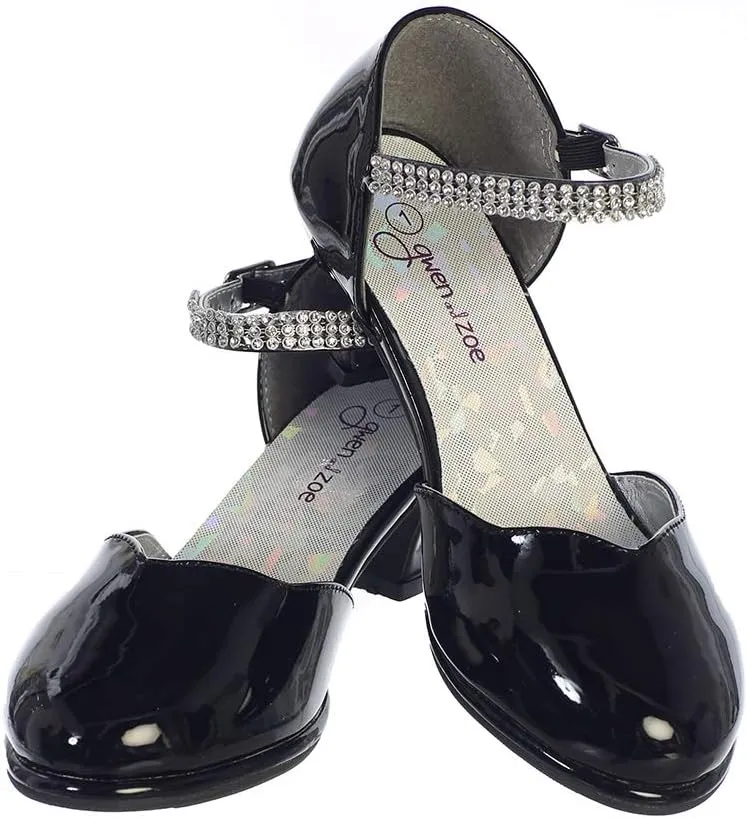 Gwen & Zoe Girl Dress Shoes for Weddings and Parties - Big and Little Girl 2 Inch High Heel with Rhinestone Strap