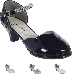Gwen & Zoe Girl Dress Shoes for Weddings and Parties - Big and Little Girl 2 Inch High Heel with Rhinestone Strap