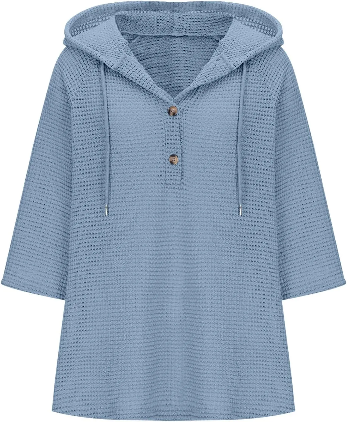 Henley Shirts for Women 3/4 Length Sleeve Button Summer Waffle Hoodies Pullover Cute Vneck Tops Elbow Sleeve Shirts