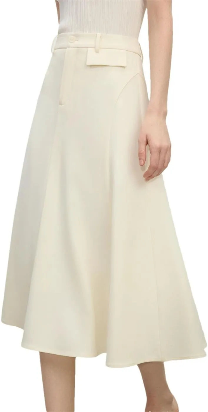 High-Waist Elegant A-Line Skirt Solid Color Draped Midi Skirts Office Ladies Business Casual Skirt