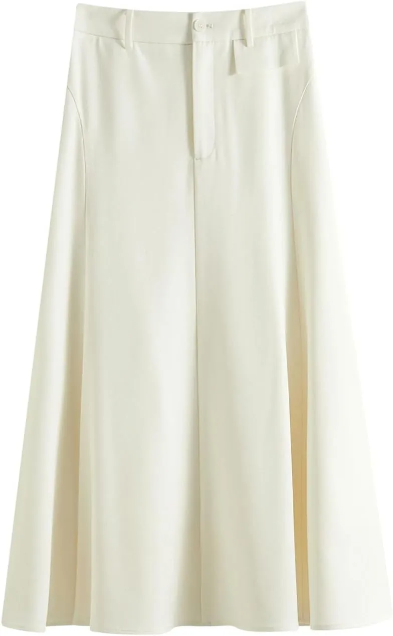 High-Waist Elegant A-Line Skirt Solid Color Draped Midi Skirts Office Ladies Business Casual Skirt