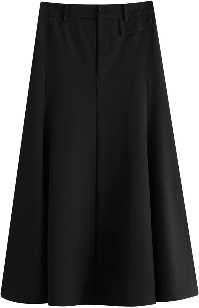 High-Waist Elegant A-Line Skirt Solid Color Draped Midi Skirts Office Ladies Business Casual Skirt