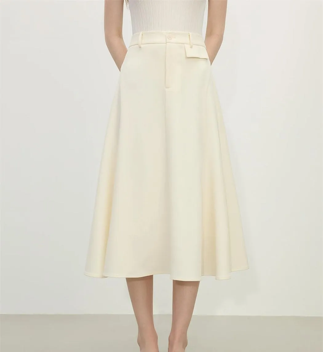 High-Waist Elegant A-Line Skirt Solid Color Draped Midi Skirts Office Ladies Business Casual Skirt