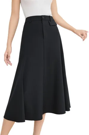 High-Waist Elegant A-Line Skirt Solid Color Draped Midi Skirts Office Ladies Business Casual Skirt