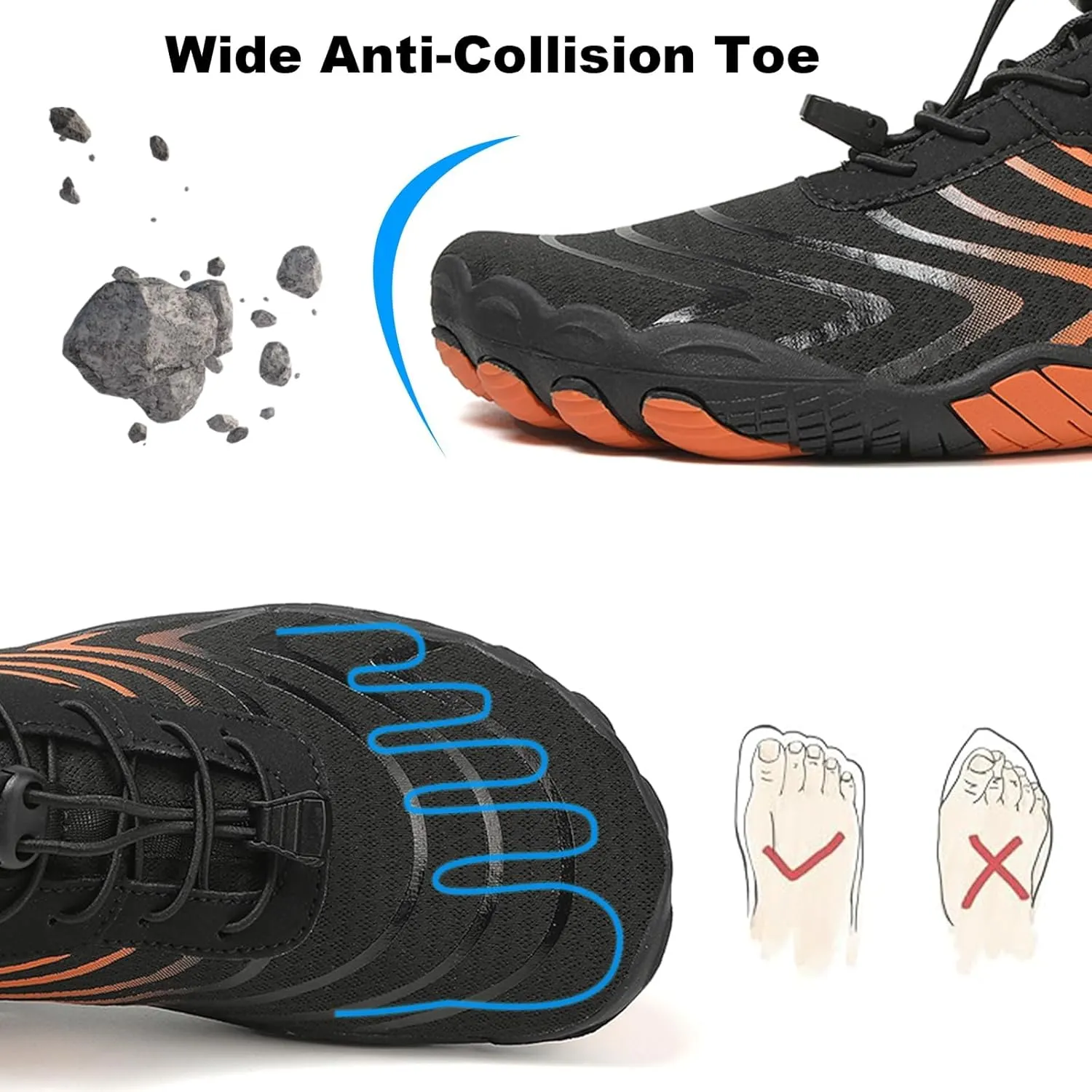 Hike Barefoot Footwear Women Men Breathable Non-Slip Athletic Footwear Sneakers Wide Toe Water Shoes for Hiking Quick-Dry Lightweight Outdoor Sport Shoes
