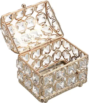 Hipiwe Crystal jewelry Box Gold Treasure Chest Box Glass Mirrored Jewelry Box Decorative Keepsake Case Jewelry Display Case Trinket Organizer for Rings Earrings,Home Decor