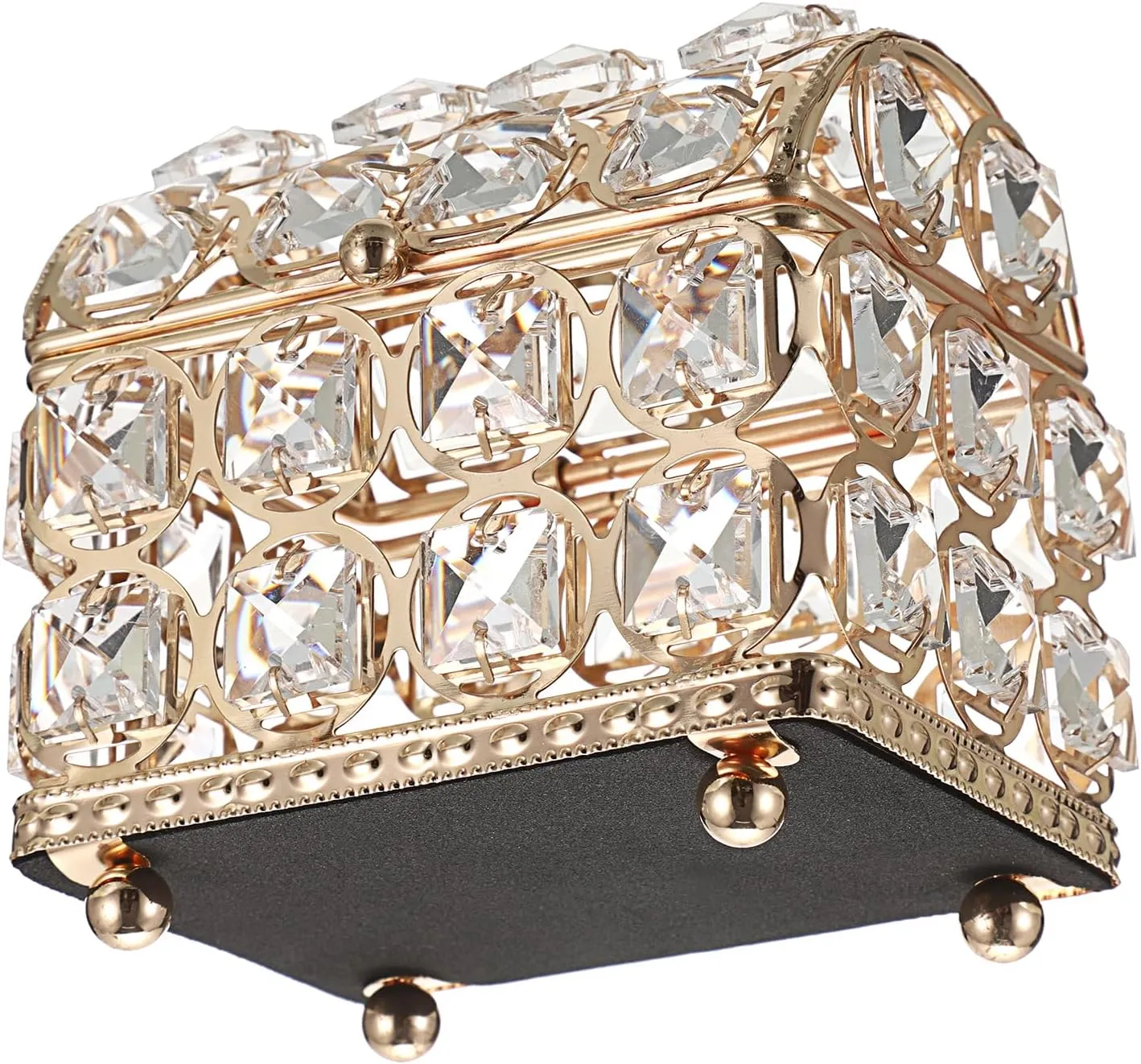Hipiwe Crystal jewelry Box Gold Treasure Chest Box Glass Mirrored Jewelry Box Decorative Keepsake Case Jewelry Display Case Trinket Organizer for Rings Earrings,Home Decor