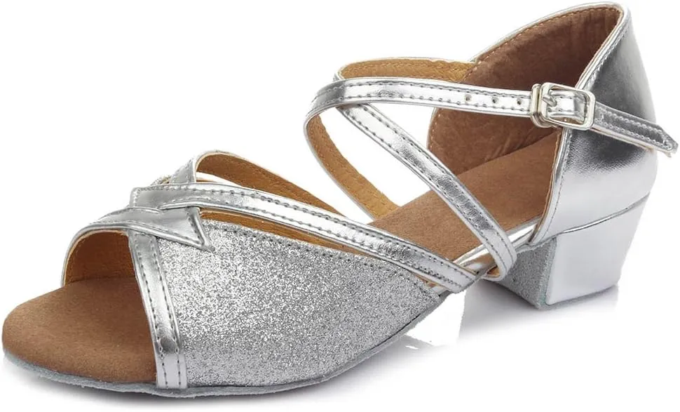 HIPPOSEUS Toddler Girls Latin Dancing Shoes Low Heel Kids Salsa Ballroom Dance Shoes with Open Toe,Model 206