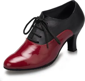HIPPOSEUS Women Closed Toe Latin Ballroom Dance Heels Lace-up Teaching Practice Character Shoes