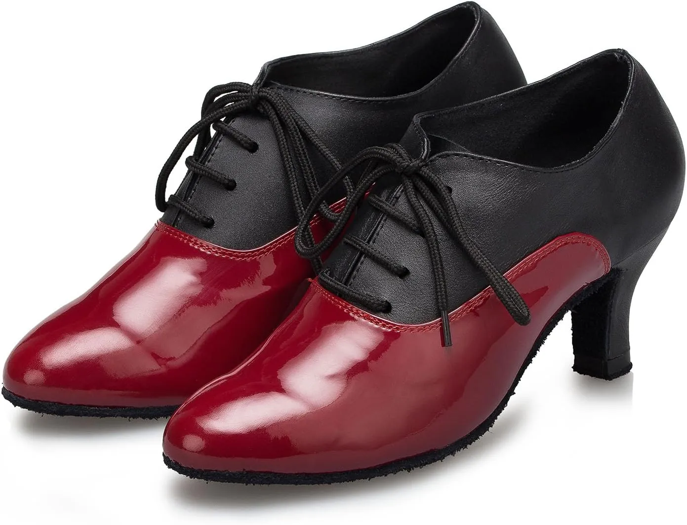 HIPPOSEUS Women Closed Toe Latin Ballroom Dance Heels Lace-up Teaching Practice Character Shoes