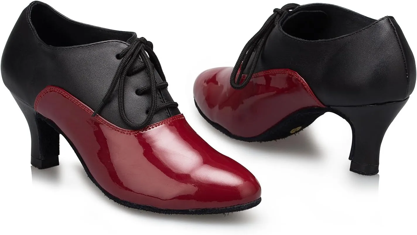 HIPPOSEUS Women Closed Toe Latin Ballroom Dance Heels Lace-up Teaching Practice Character Shoes