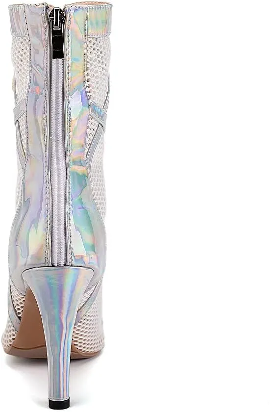 HIPPOSEUS Women's Latin Dance Shoes Peep Toe Ballroom Salsa Jazz Dance Heels Zip Ankle Dance Boots,Model K99