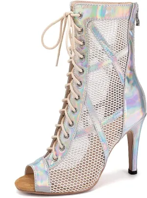 HIPPOSEUS Women's Latin Dance Shoes Peep Toe Ballroom Salsa Jazz Dance Heels Zip Ankle Dance Boots,Model K99