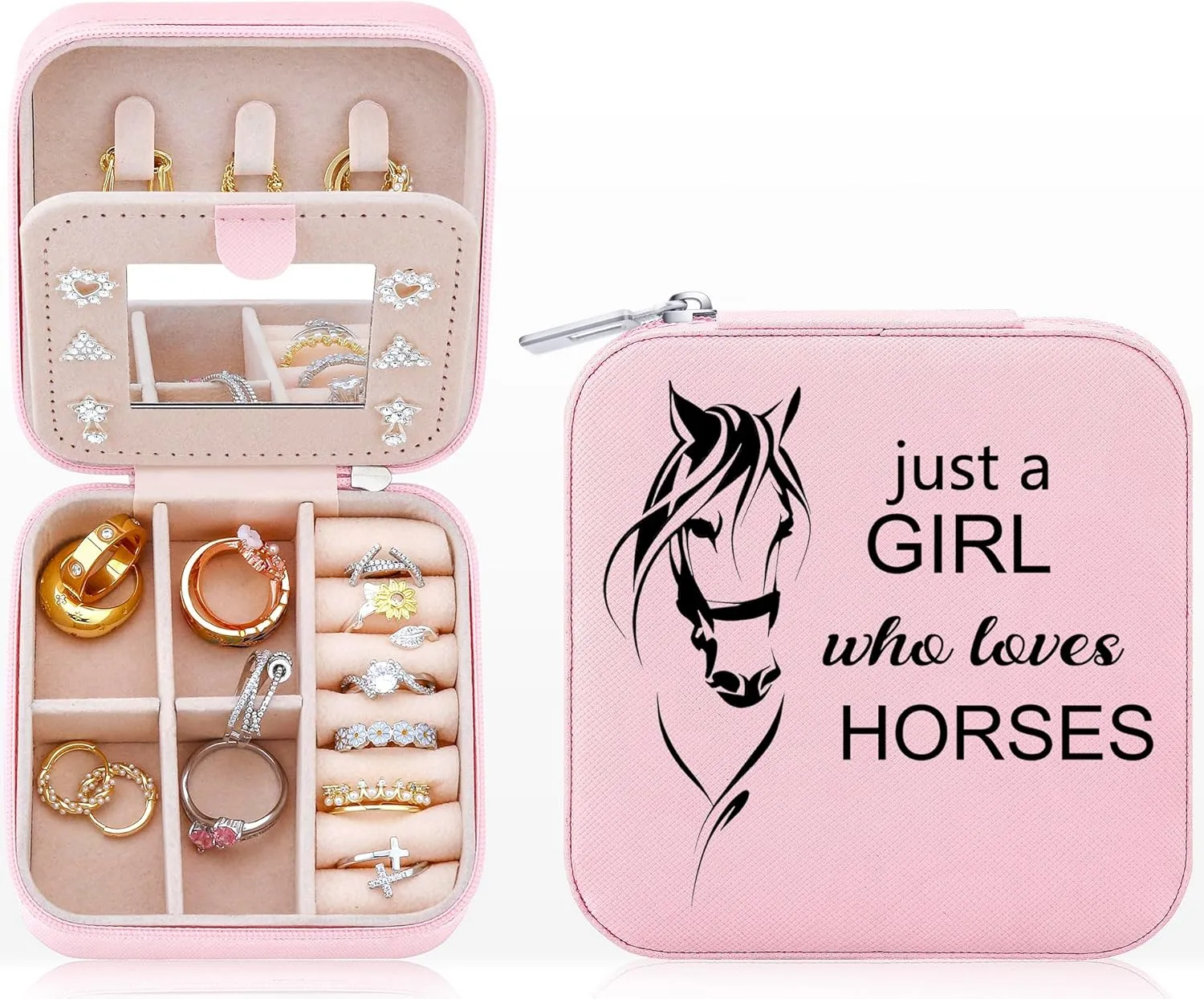 Horse Lover Gifts Jewelry Box for Women - Small Travel Jewelry Case, Holder, and Organizer