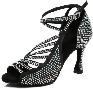 HROYL Women Rhinestone Ballroom Dance Shoes Latin Salsa Practice Performance Wedding Party Dance Shoes,Model L468