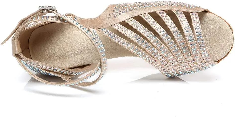 HROYL Women Rhinestone Ballroom Dance Shoes Latin Salsa Practice Performance Wedding Party Dance Shoes,Model L468