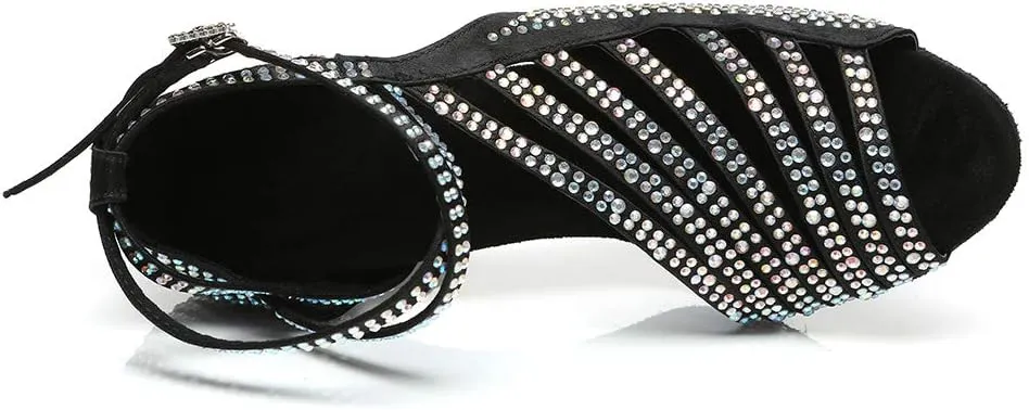 HROYL Women Rhinestone Ballroom Dance Shoes Latin Salsa Practice Performance Wedding Party Dance Shoes,Model L468