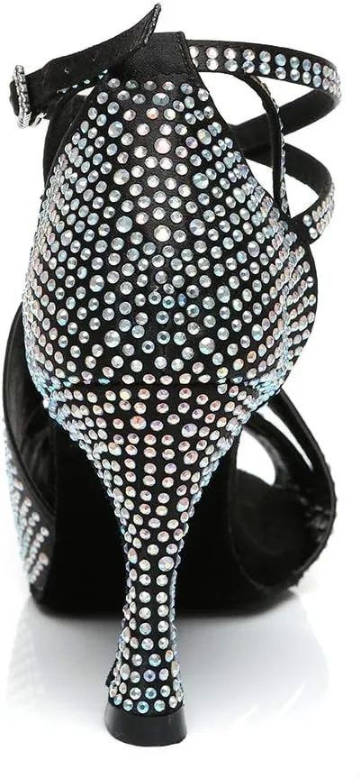 HROYL Women Rhinestone Ballroom Dance Shoes Latin Salsa Practice Performance Wedding Party Dance Shoes,Model L468
