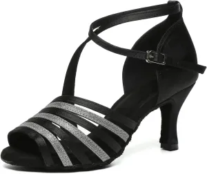 HROYL Women Rhinestone Latin Dance Shoes Professional Practice Performance Ballroom Salsa Dancing Shoes,Model YCL632
