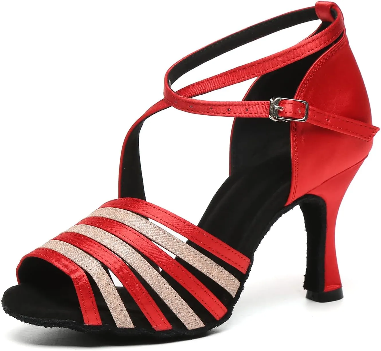 HROYL Women Rhinestone Latin Dance Shoes Professional Practice Performance Ballroom Salsa Dancing Shoes,Model YCL632