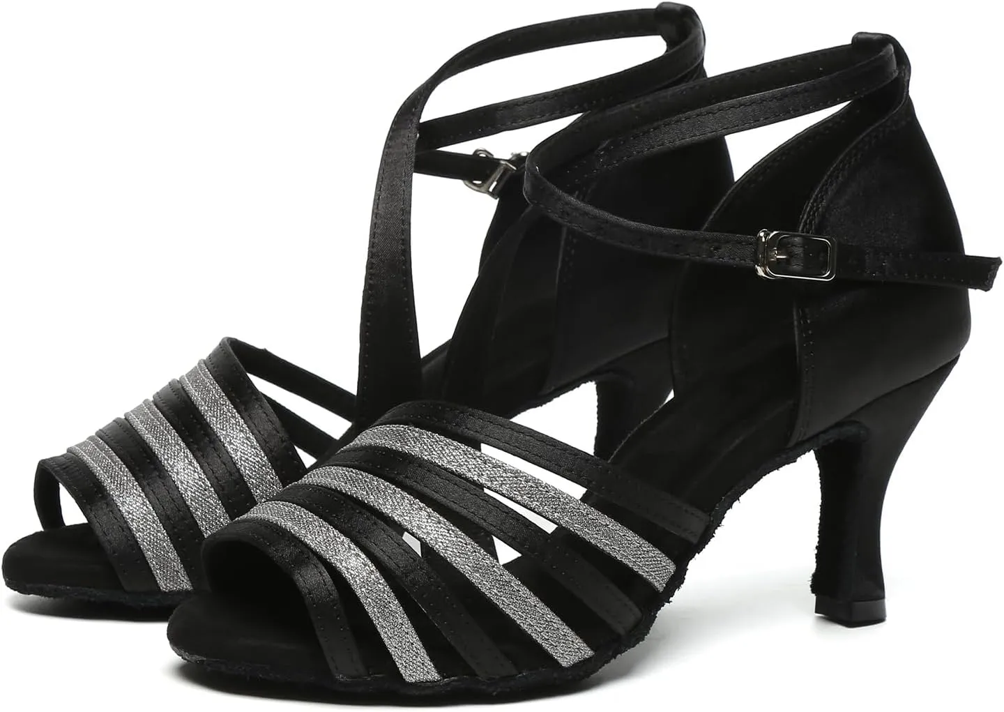 HROYL Women Rhinestone Latin Dance Shoes Professional Practice Performance Ballroom Salsa Dancing Shoes,Model YCL632