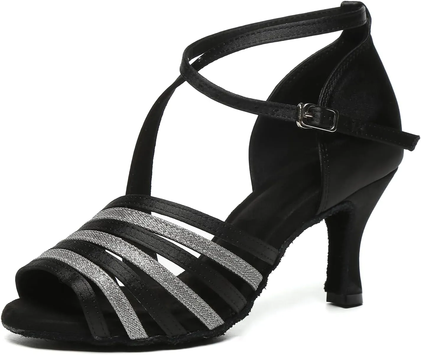 HROYL Women Rhinestone Latin Dance Shoes Professional Practice Performance Ballroom Salsa Dancing Shoes,Model YCL632