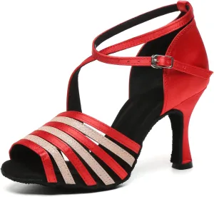 HROYL Women Rhinestone Latin Dance Shoes Professional Practice Performance Ballroom Salsa Dancing Shoes,Model YCL632