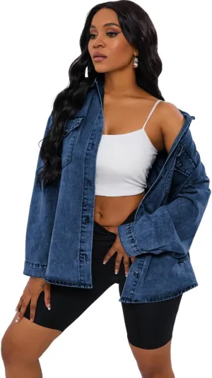HTD Women's Jean Jacket Button Down Long Sleeve Denim Jackets With Pockets