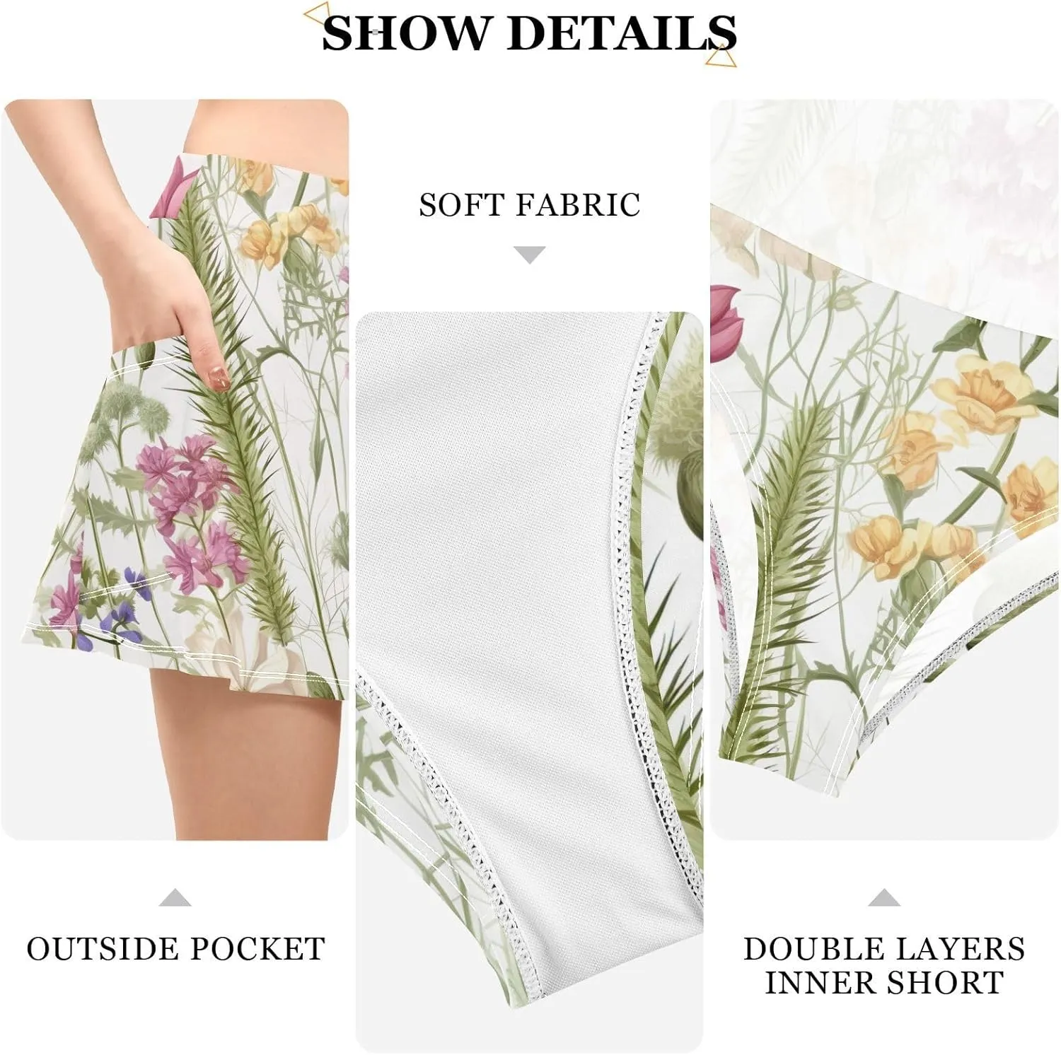 J JOYSAY Spring Flowers Leaves Floral Swim Skirt for Women Tummy Control Bathing Suit with Built-in Shorts