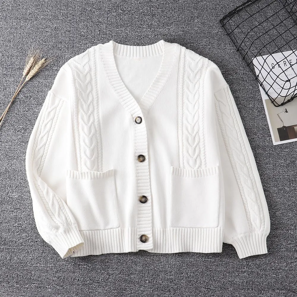JASCLS Women's Long Sleeve Color Block Chunky Cable Knitted Oversized Sweater Cardigans for Women