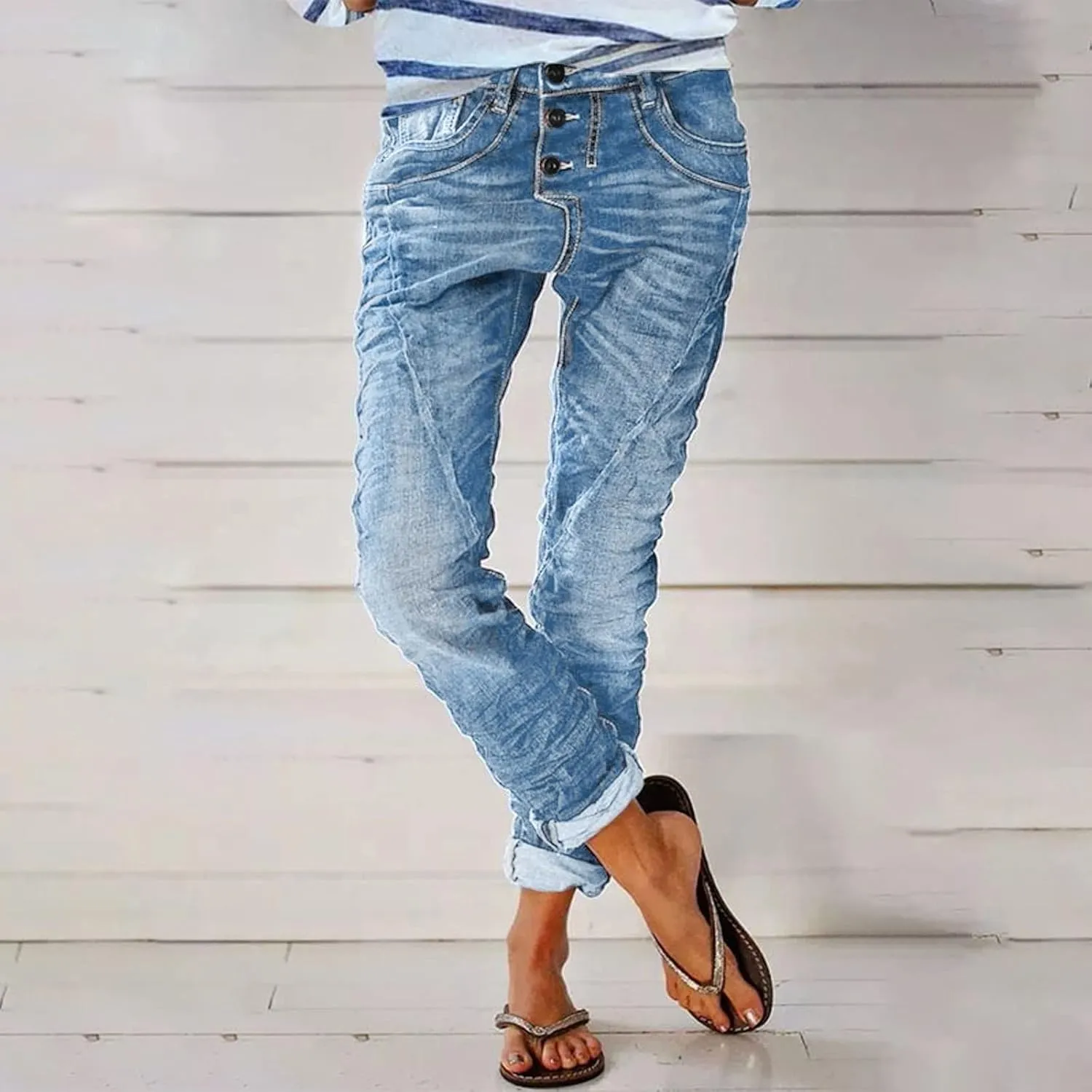 Jeans for Woman Trendy High Waisted Straight Leg Relaxed Fit Denim Pants Vintage Baggy Stretchy Trousers with Pockets