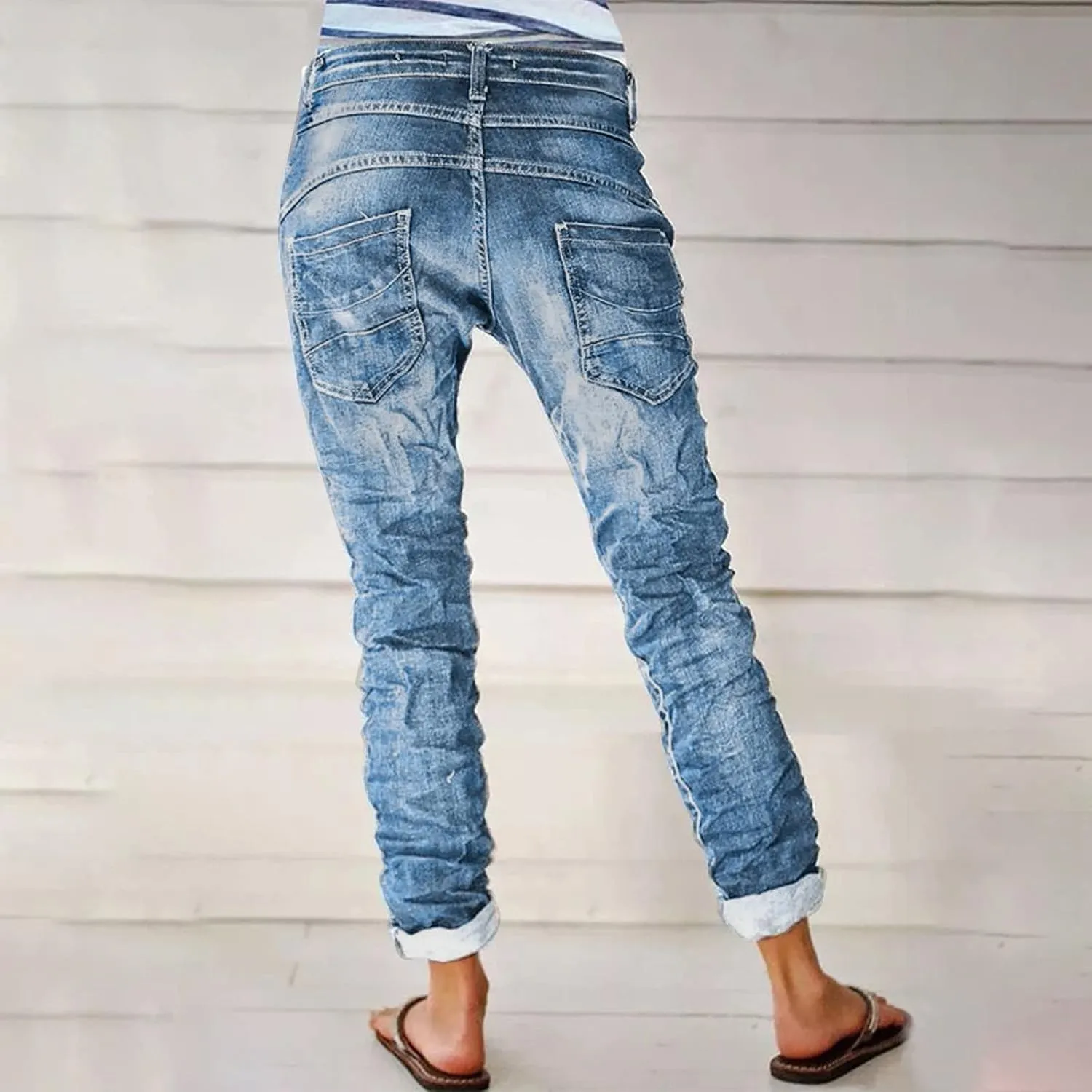 Jeans for Woman Trendy High Waisted Straight Leg Relaxed Fit Denim Pants Vintage Baggy Stretchy Trousers with Pockets