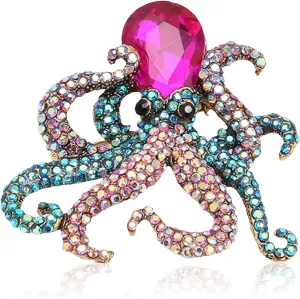 Jewelry Crystal Octopus Pin Brooch Women Girl Animal Decorative Jewelry Crystal Jewelry Brooch Rhinestones Octopus Brooch Pin for Halloween Costume Accessories Party Women Teen Girl