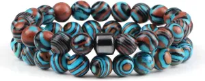 Jewelry Decoration, 2pcs/Set Natural Stone Beaded Bracelet Tiger Eye Stone Black Lava Beads Bangles Handmade Lover Yoga Balance Jewelry Gifts Jewelry Decoration,