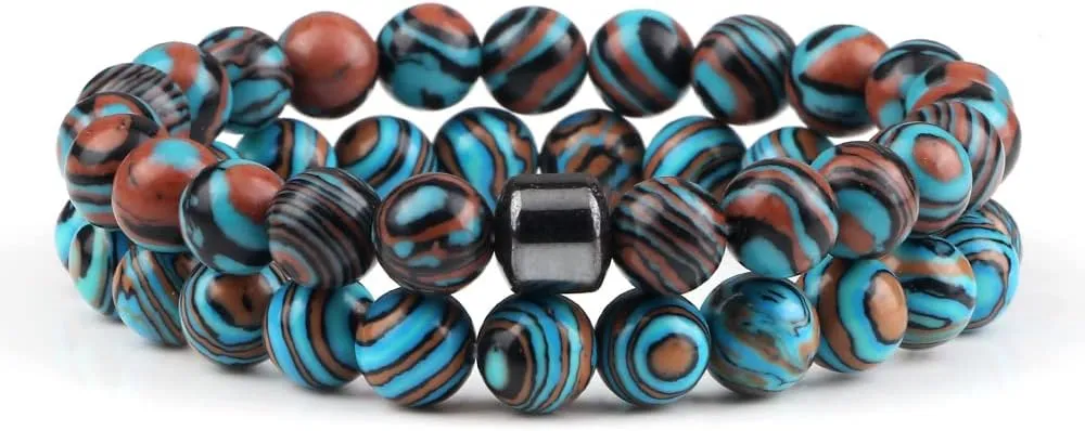 Jewelry Decoration, 2pcs/Set Natural Stone Beaded Bracelet Tiger Eye Stone Black Lava Beads Bangles Handmade Lover Yoga Balance Jewelry Gifts Jewelry Decoration,